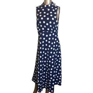 Most Of All Coralie Satin Sleeveless Midi Dress Blue White Polka Dot 10
